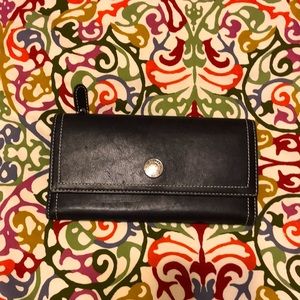 Coach Black Leather Tri-Fold Snap Wallet